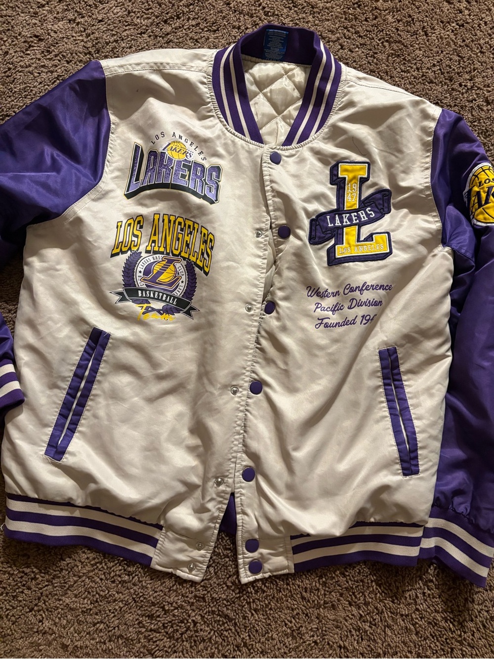 Youth Satin Varsity Jacket - White & Purple